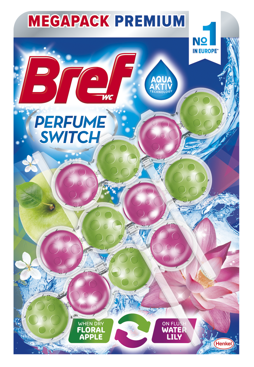 Bref WC Perfume Switch blok/osvěžovač floral apple/water lily 3 x 50 g
