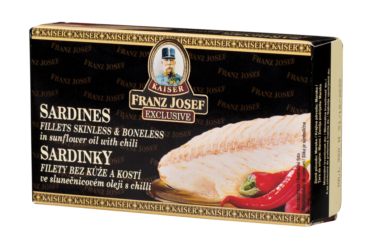 FRANZ JOSEF KAISER Sardinky filety v rostliném oleji + Chilli 90 g