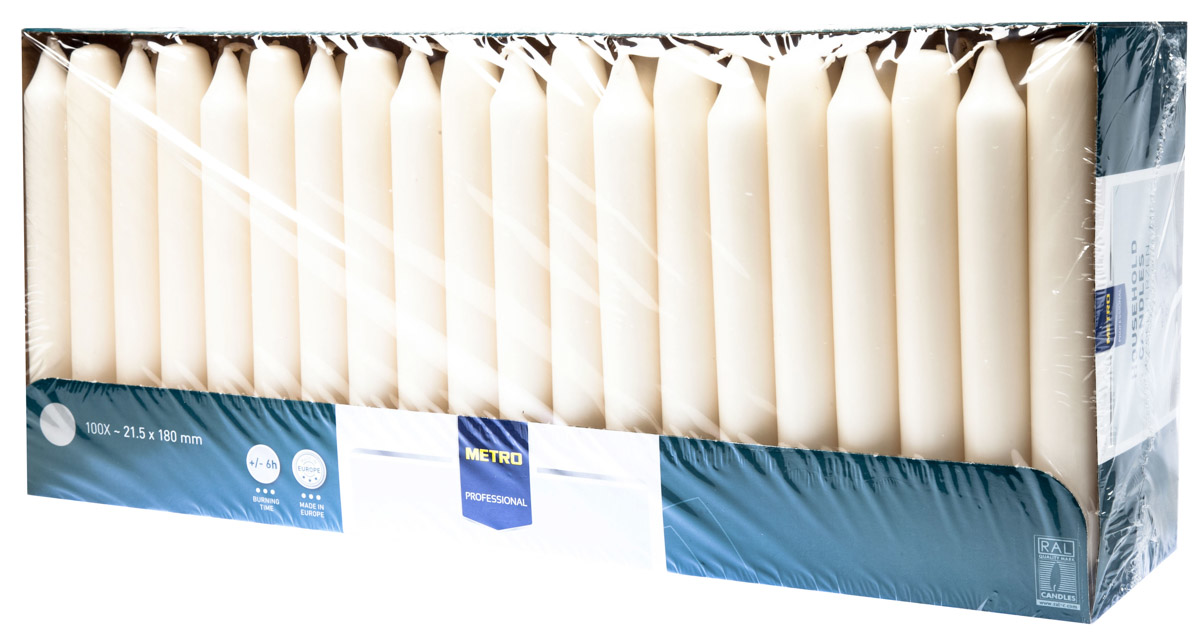 METRO PROFESSIONAL Svíčka 2 x 18 cm slonová kost 100 ks