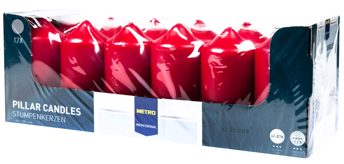 METRO PROFESSIONAL Svíčka 5 x 10 cm bordó 12 ks