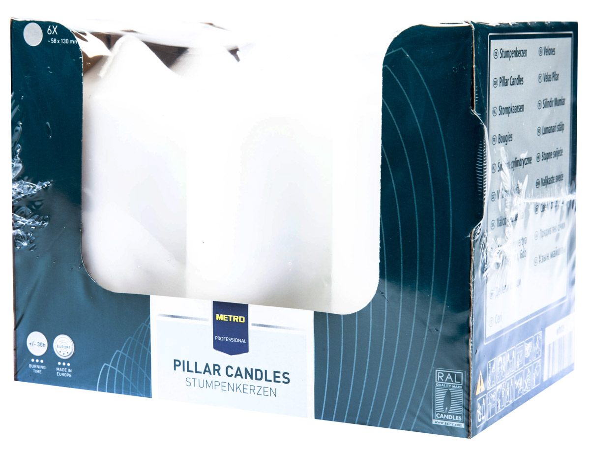METRO PROFESSIONAL Svíčka 6 x 13 cm bílá 6 ks