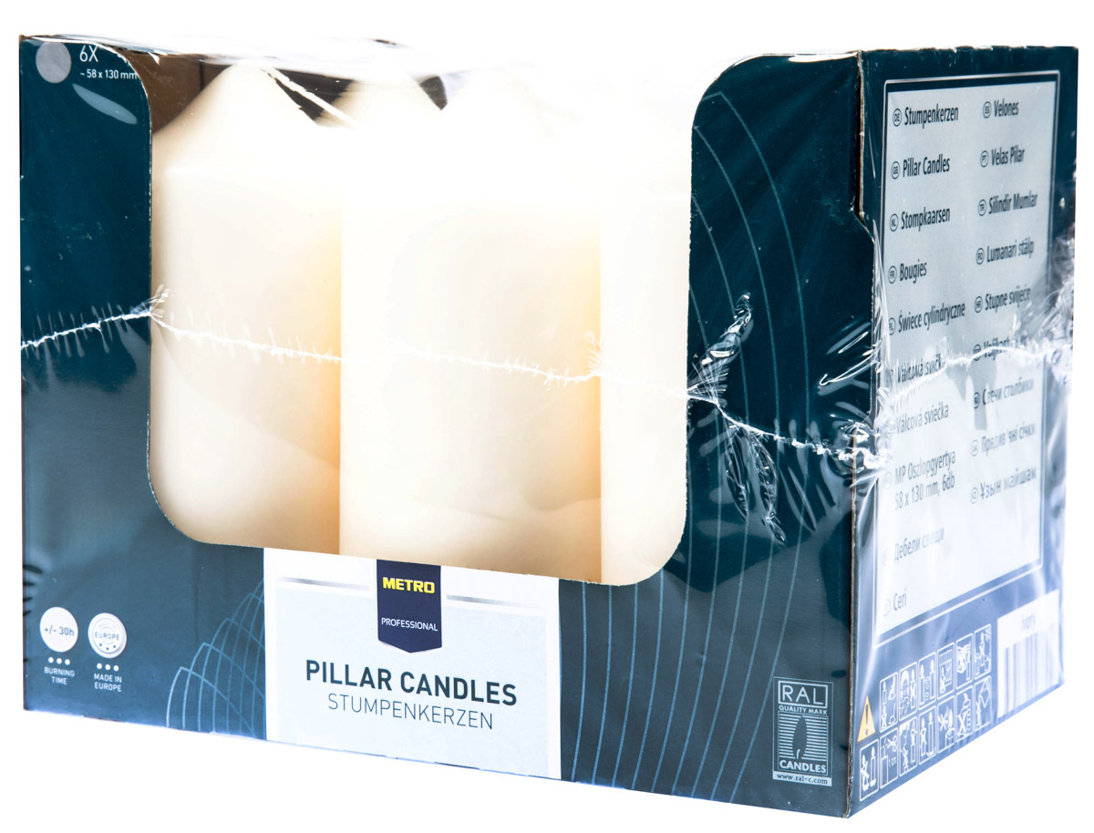 METRO PROFESSIONAL Svíčka 6 x 13 cm slonová kost 6 ks