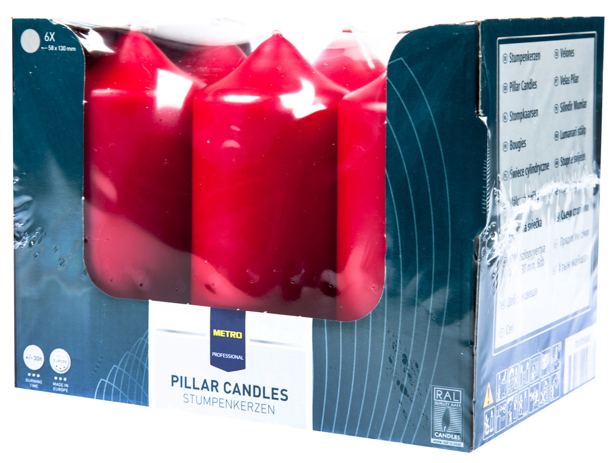 METRO PROFESSIONAL Svíčka 6 x 13 cm bordó 6 ks