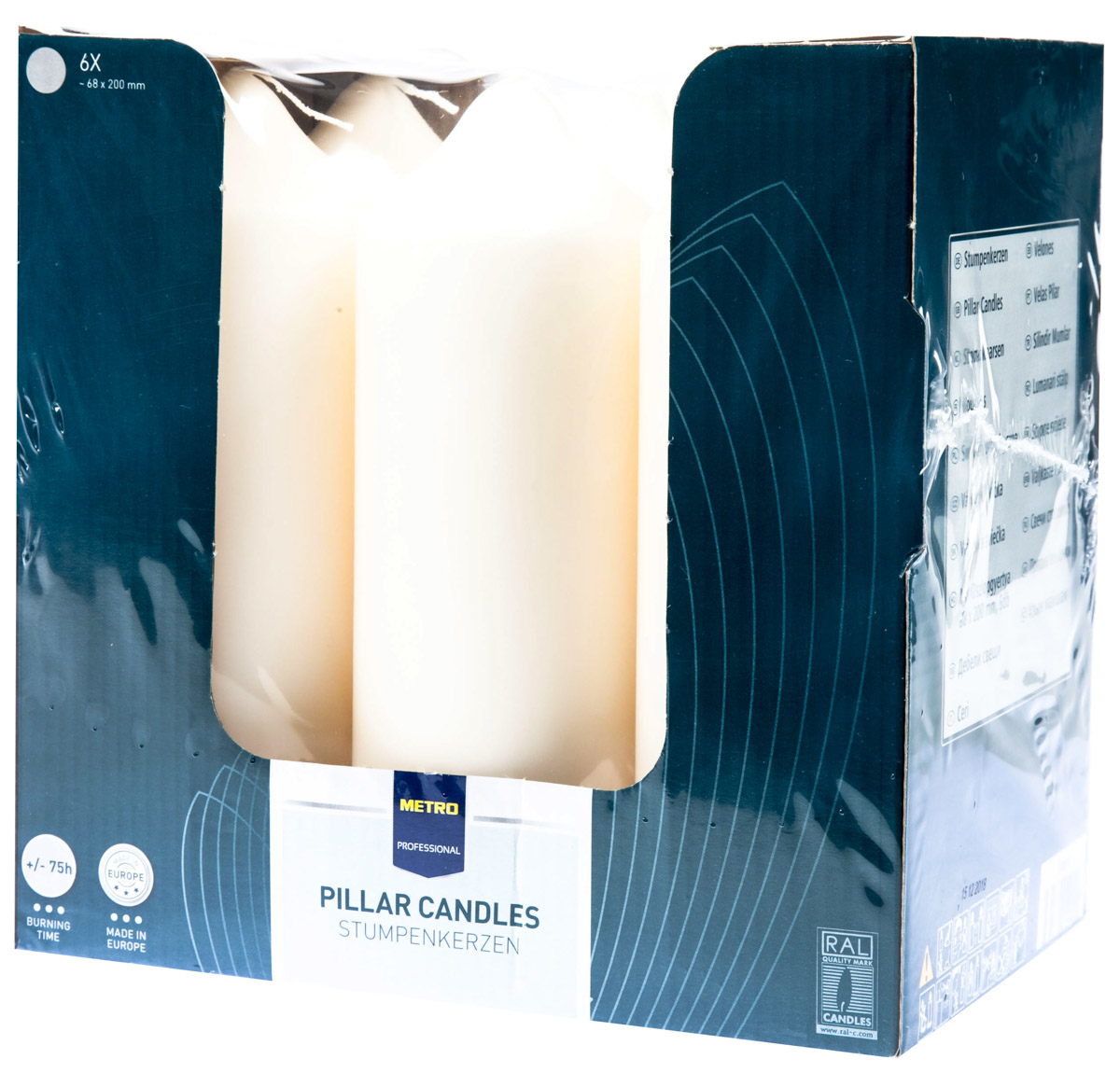 METRO PROFESSIONAL Svíčka 7 x 20 cm slonová kost 6 ks