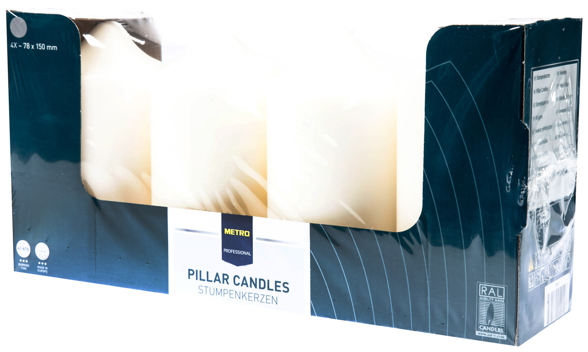 METRO PROFESSIONAL Svíčka 8 x15 cm slonová kost 4 ks