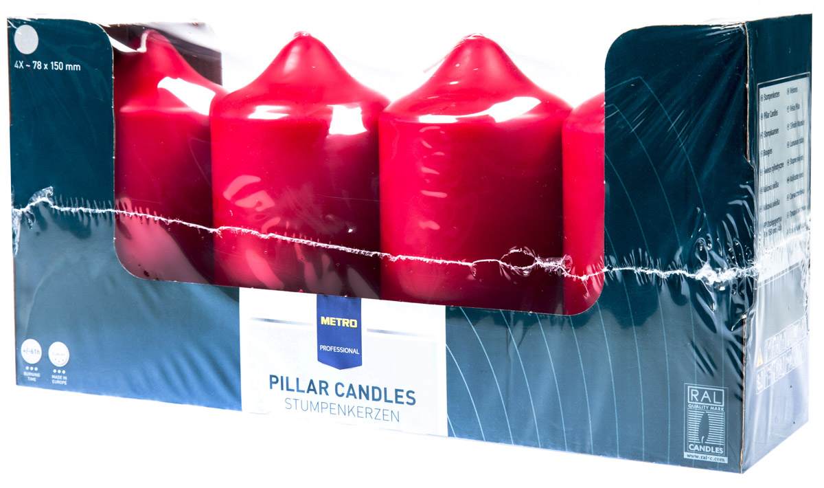 METRO PROFESSIONAL Svíčka 8 x 15 cm bordó 4 ks