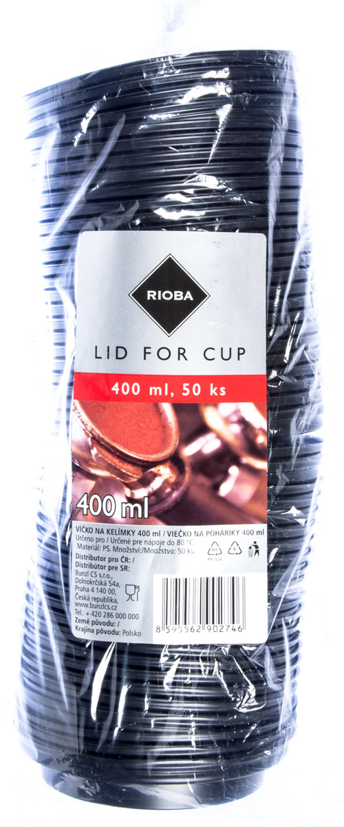 RIOBA Víčko na kelímek 400 ml černé 50 ks