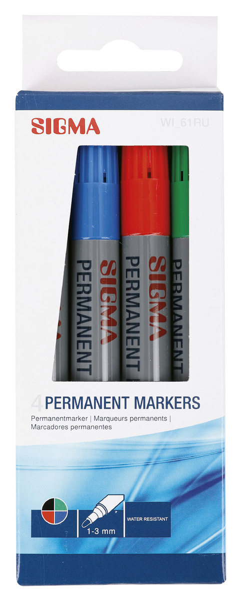 SIGMA Popisovač permanentní 1 - 3 mm mix 4 ks