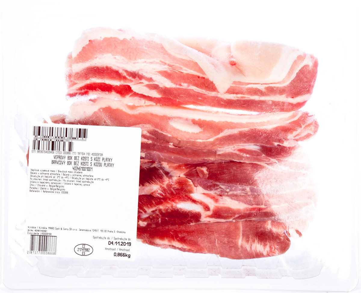 Vepřový bok bez kosti s kůží - plátky chlaz. váž. cca 2 kg