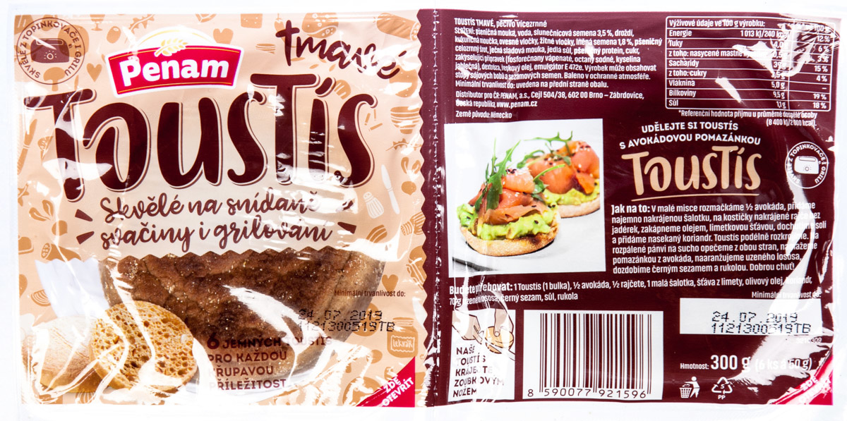 Penam Toastís Chléb toastový tmavý 300 g