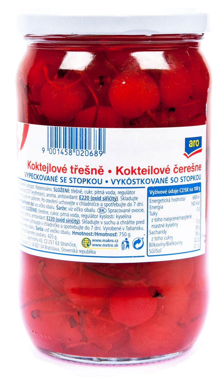 aro Koktejlové třešně červené se stopkou 750 g