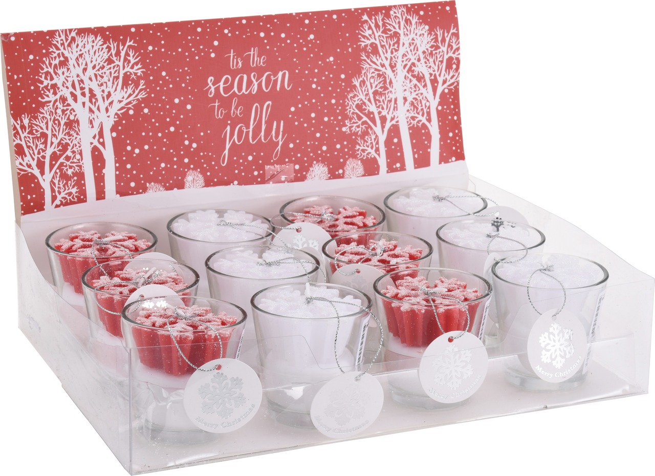 Svíčka ve skle 6cm červeno-bílá 1 ks