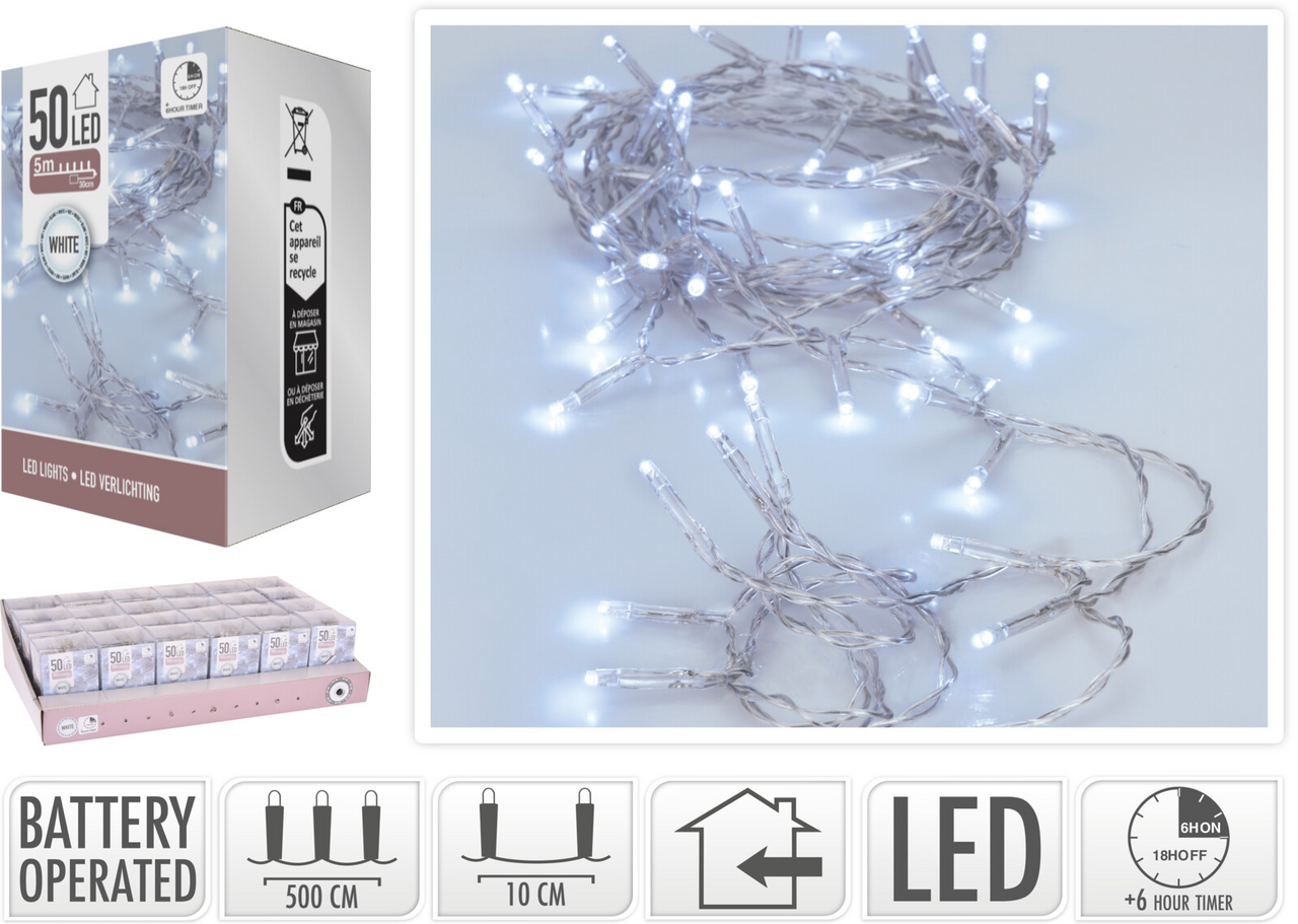 Řetěz světelný na baterky 50LED bílá 1 ks