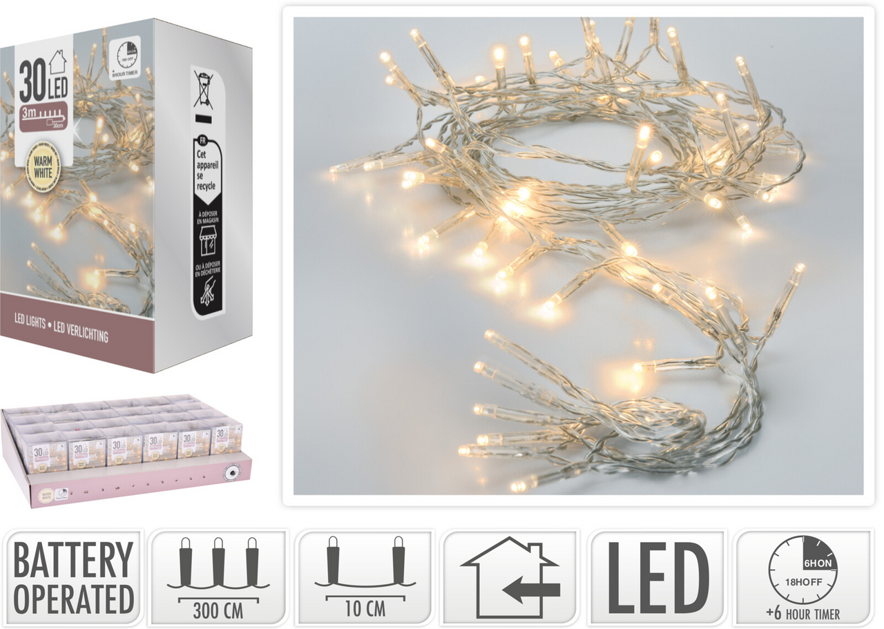 Řetěz světelný na baterky 30LED teplá bílá 1 ks