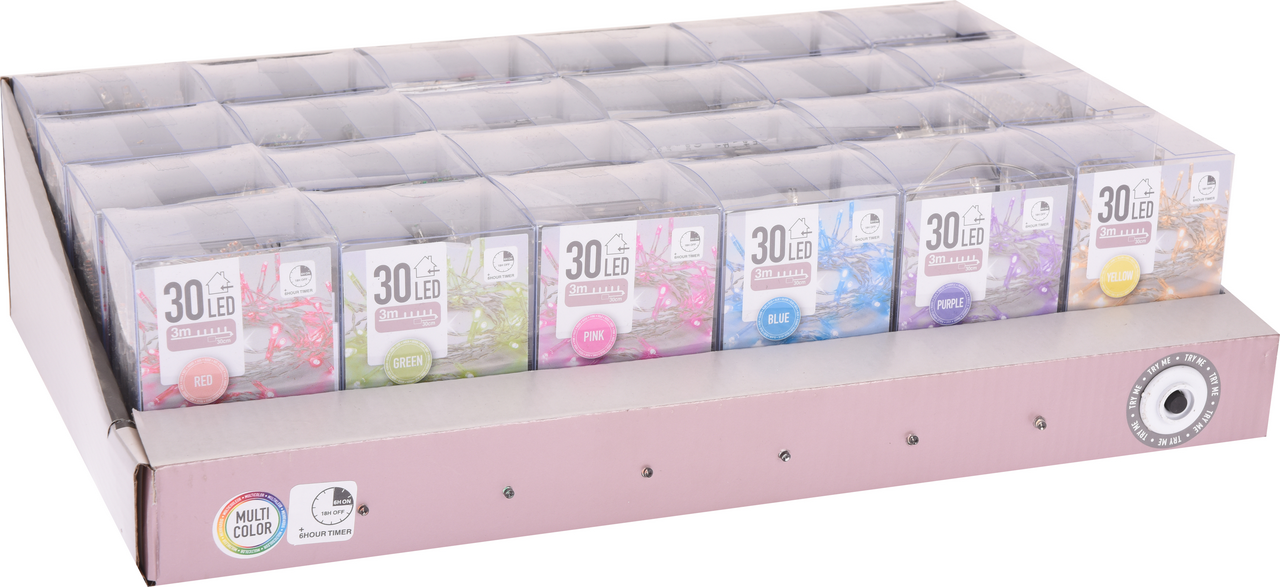 Řetěz světelný na baterky 30LED barevná 1 ks