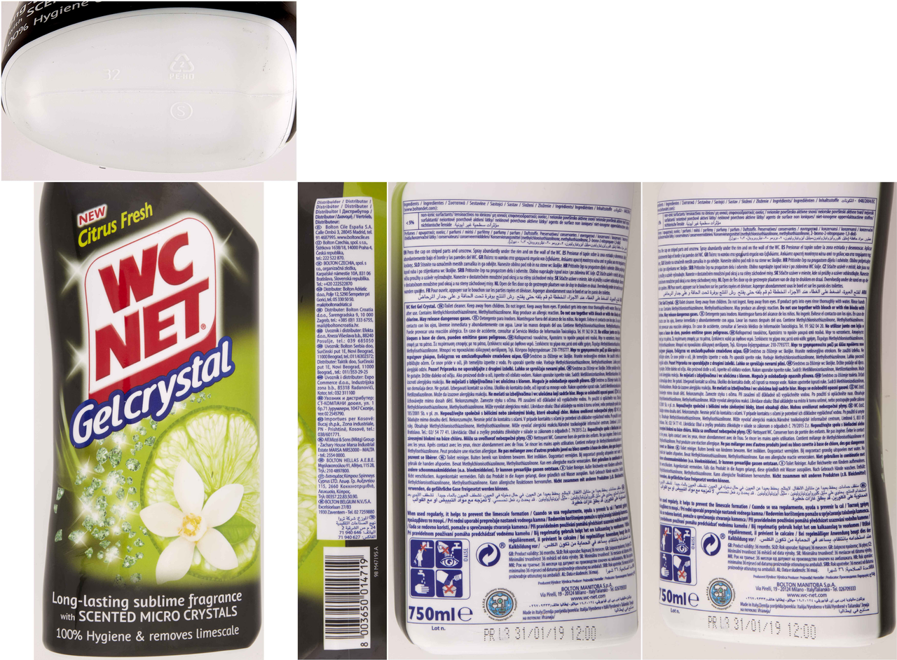 WC NET Gel Crystal Citrus Fresh WC čistič 750 ml