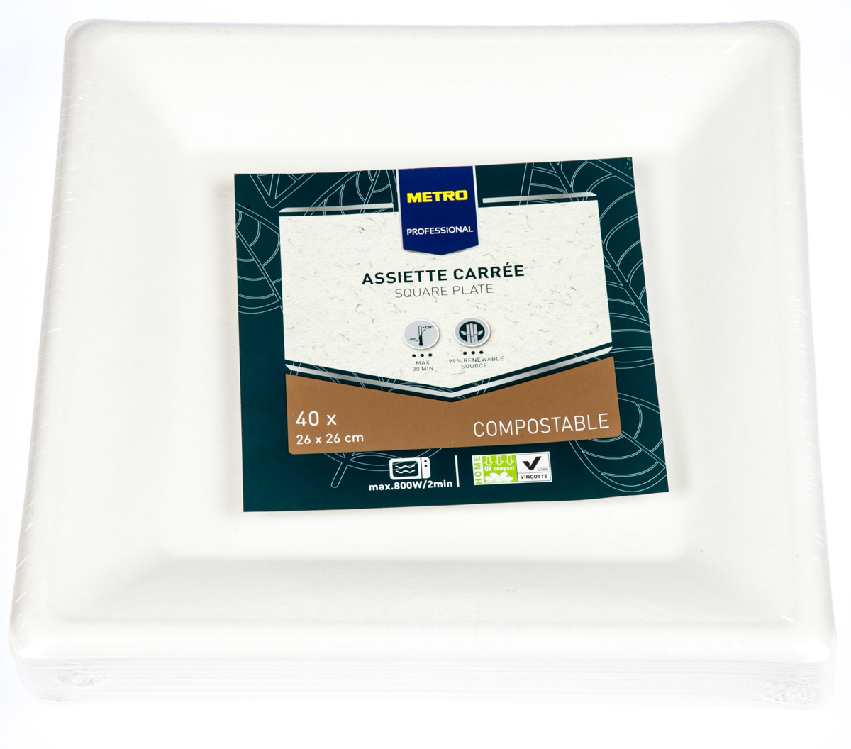 METRO PROFESSIONAL Talíř čtverec 26 x 26 cm kompostovatelný 40 ks