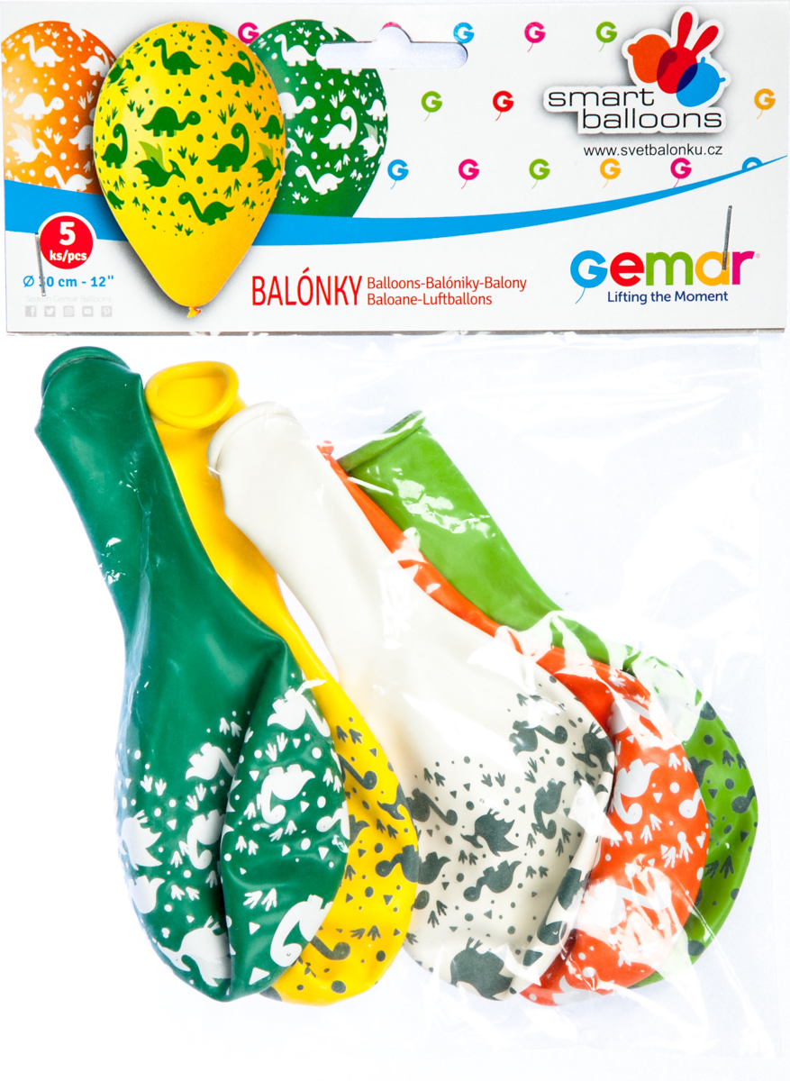 GEMAR Balónek nafukovací Dino vzor 30 cm 5 ks