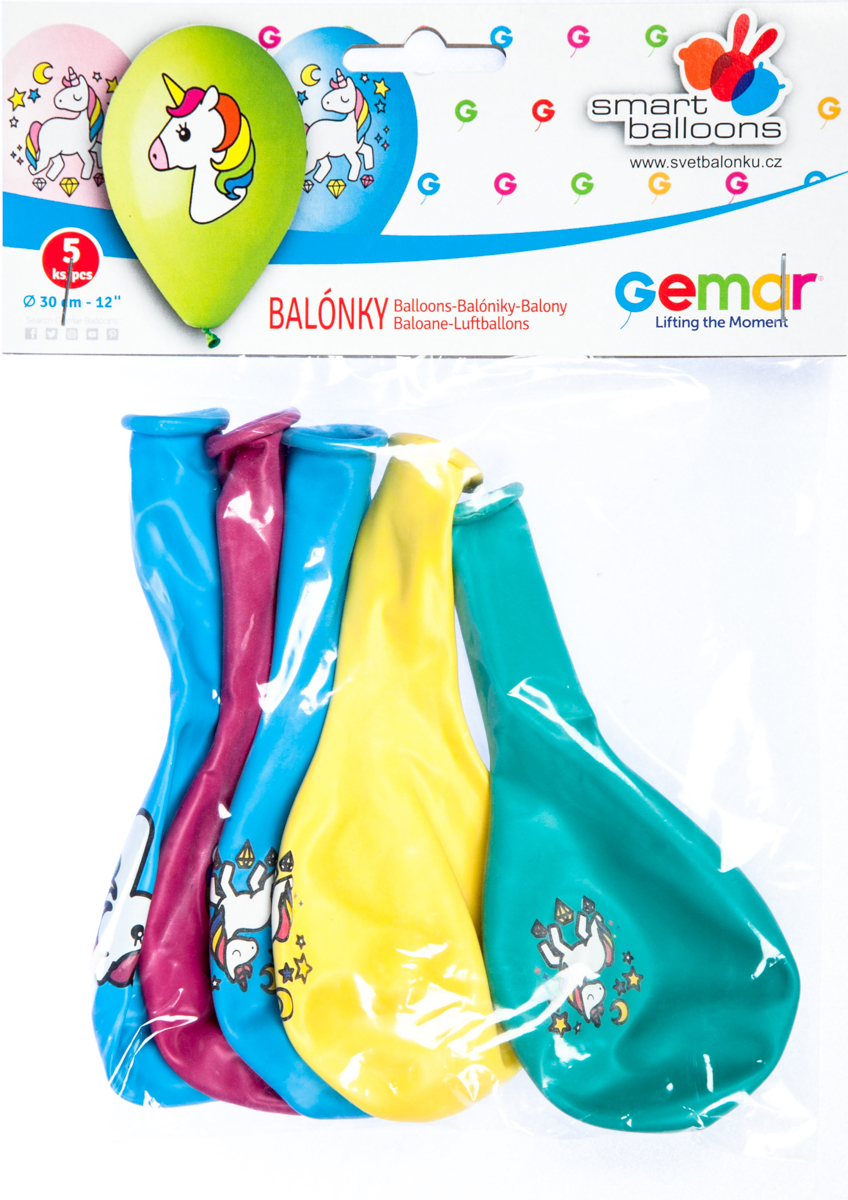 GEMAR Balónek nafukovací motiv Jednorožec 30 cm 5 ks