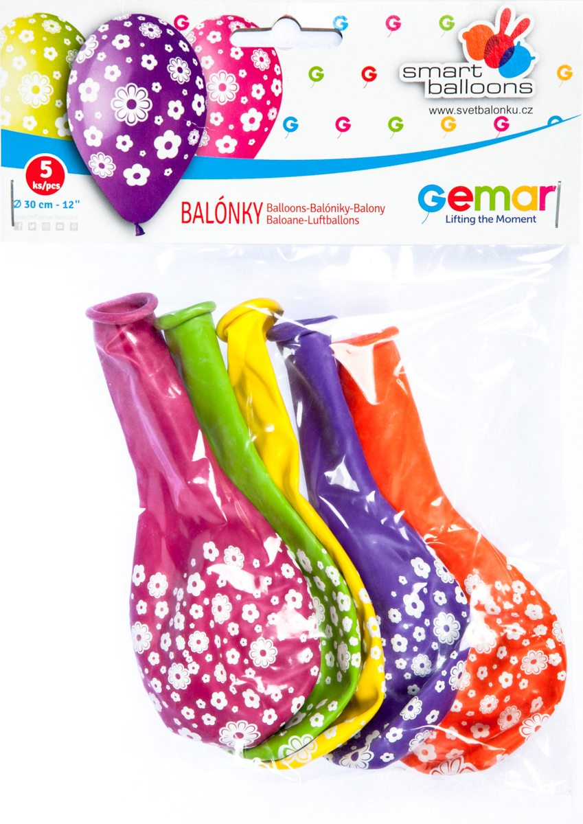 GEMAR Balónek nafukovací motiv květin 30 cm 5 ks