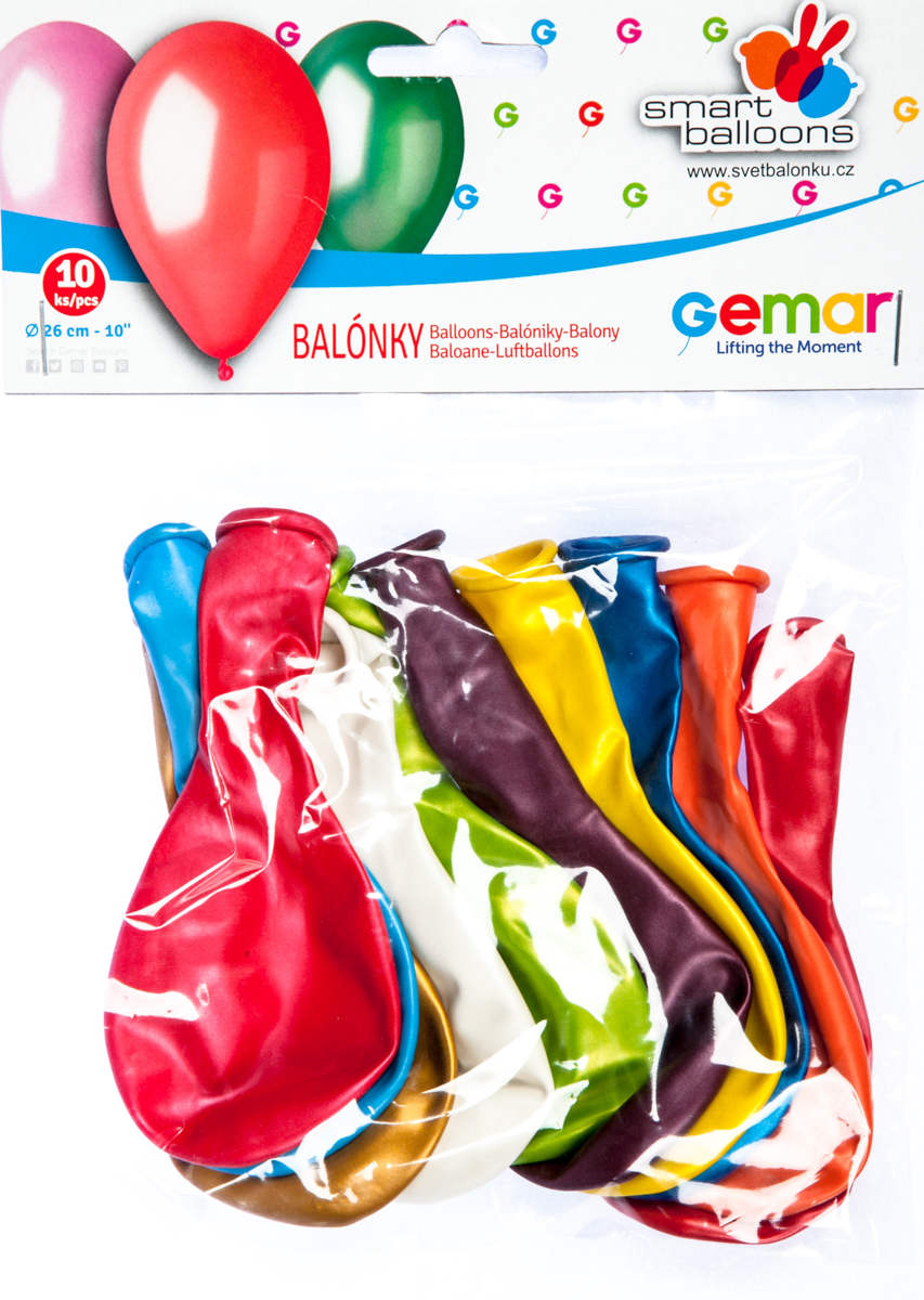 GEMAR Balónek nafukovací 26 cm mix metalických barev 10 ks