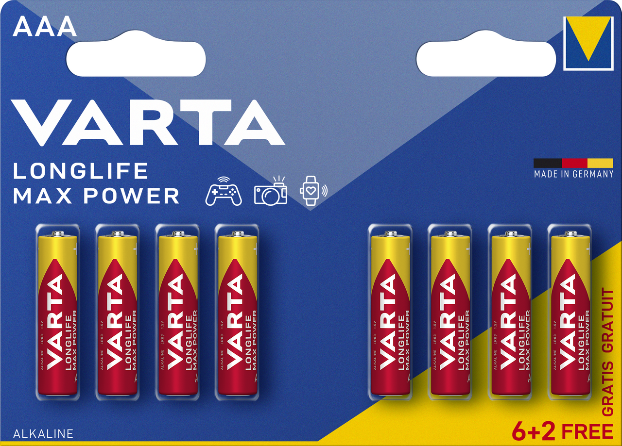 VARTA Baterie Longlife Max Power AAA 6 + 2 ks