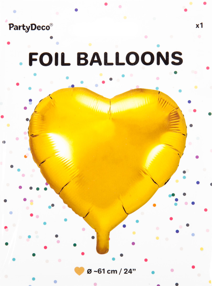 PARTY DECO Balónek 61 cm srdce zlatá fólie 1 ks