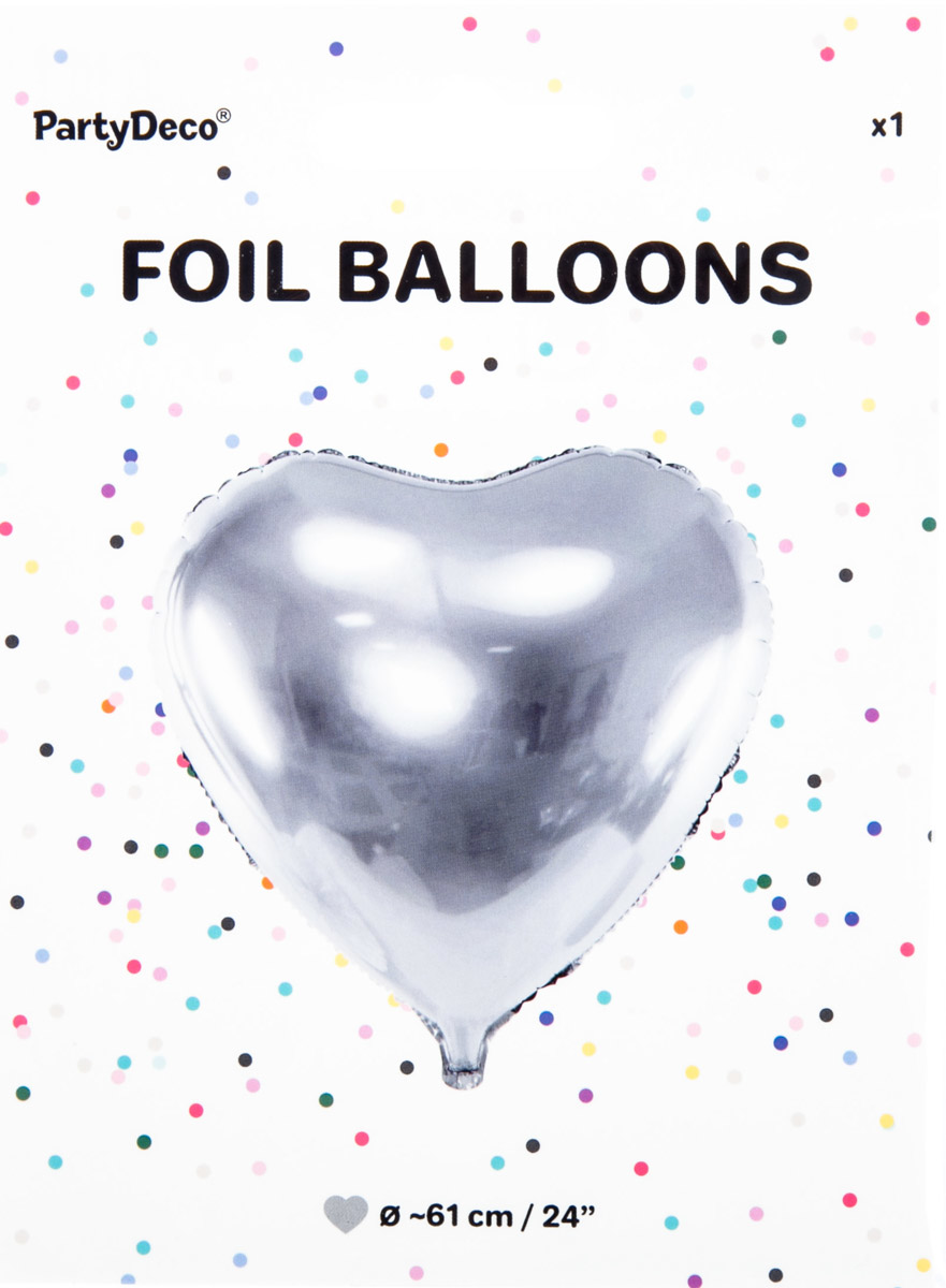 PARTY DECO Balónek 61 cm srdce stříbrná fólie 1 ks