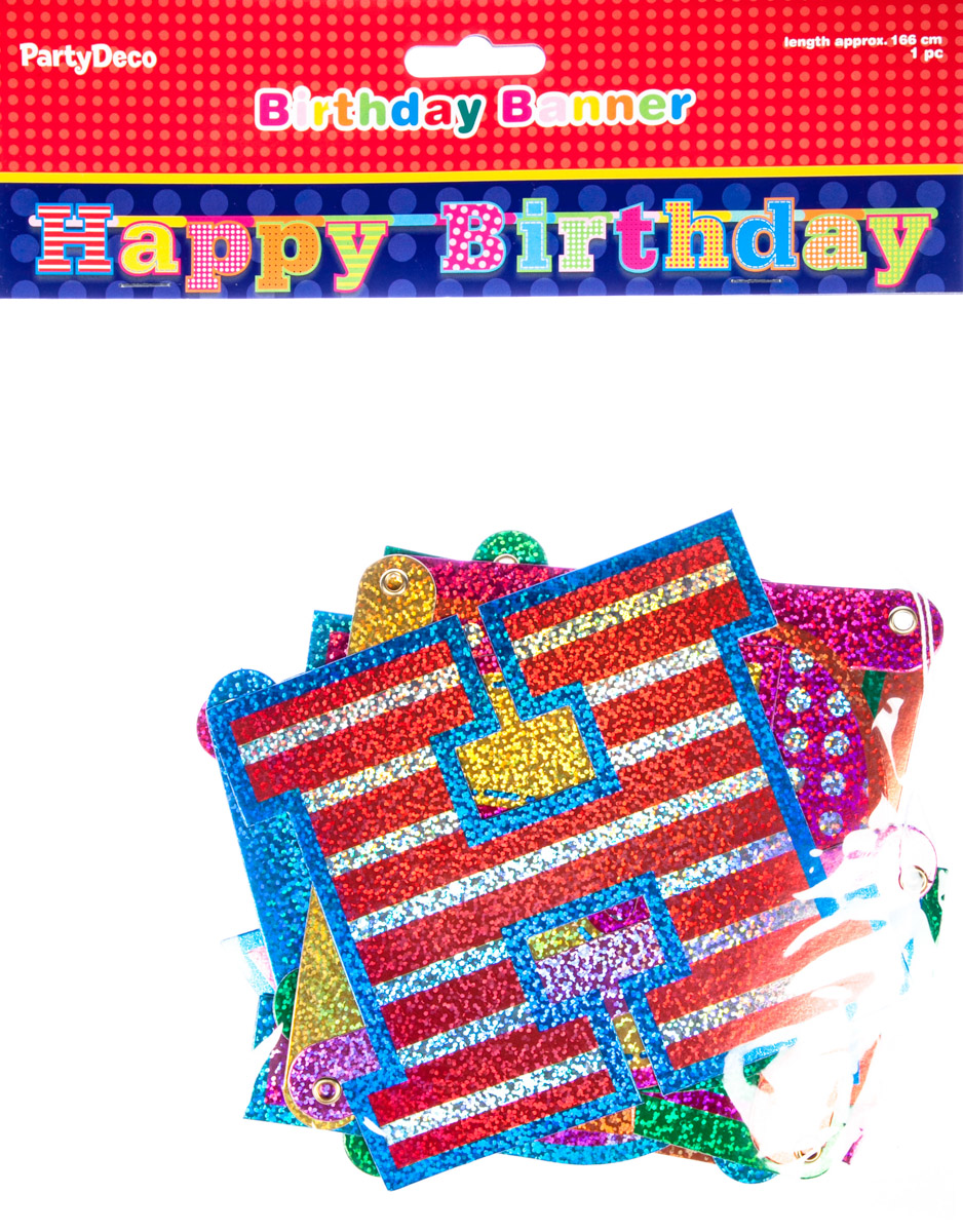 PARTY DECO Banner s nápisem Happy Birthday 166 cm hologram 1 ks