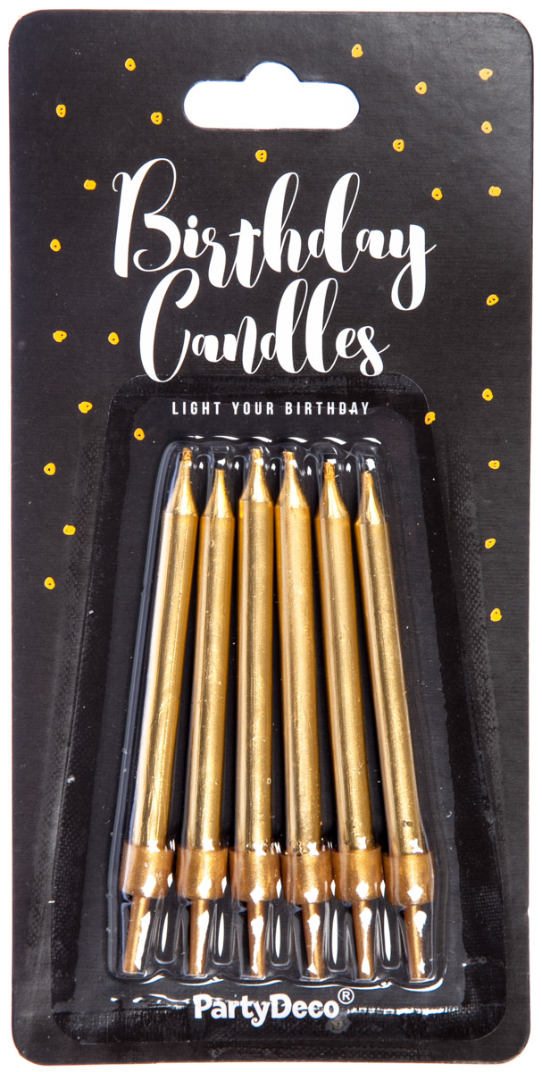 PARTY DECO Svíčky zlaté se stojánkem 6 cm 6 ks