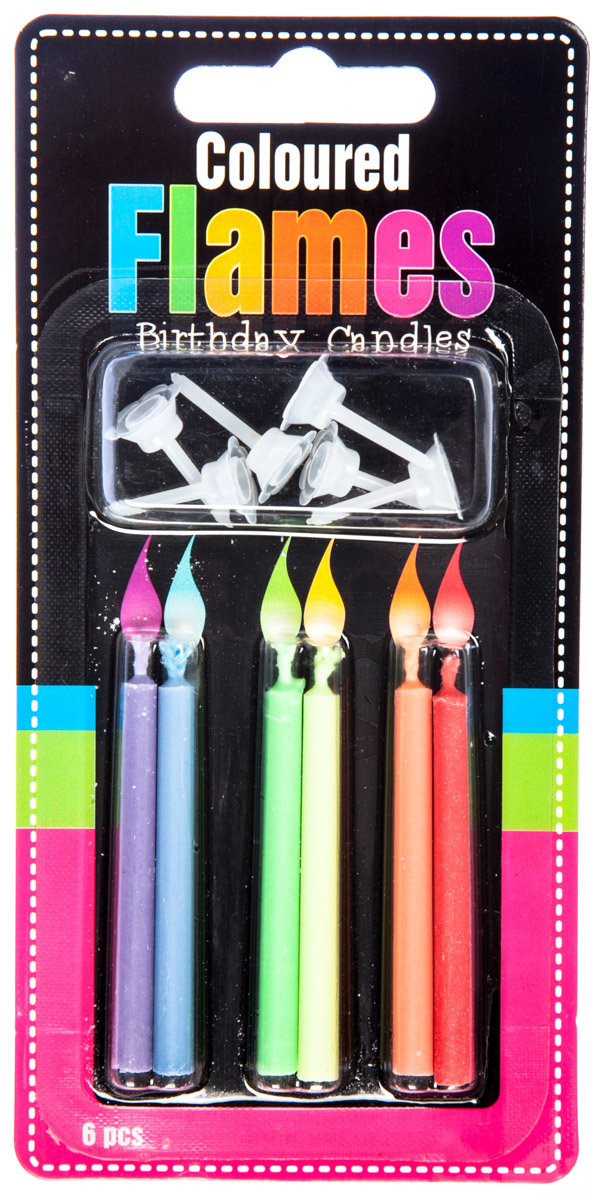 PARTY DECO Svíčky barevné plameny se stojánkem mix 6 ks