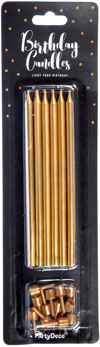 PARTY DECO Svíčky zlaté se stojánkem 12,5 cm 12 ks