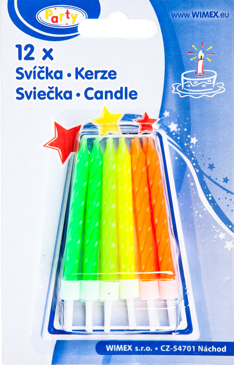 Svíčky neonové se stojánkem 6 cm 12 ks