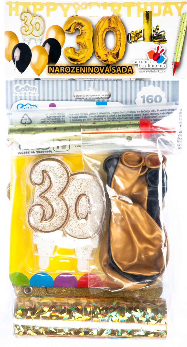 SMARTBALLOONS Narozeninový set - oslava 30 zlatá 1 ks