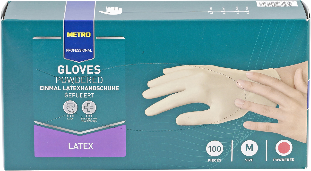 METRO PROFESSIONAL Rukavice latexové M bílé 100 ks