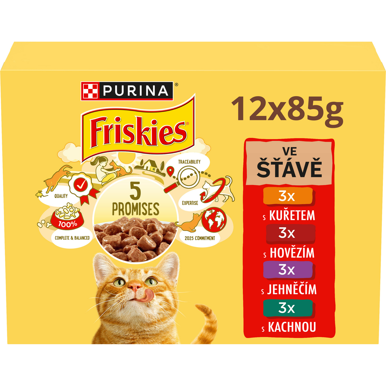Friskies kapsičky pro kočky kuře,hovězí,jehněčí,kachna ve šťávě 12 x 85 g