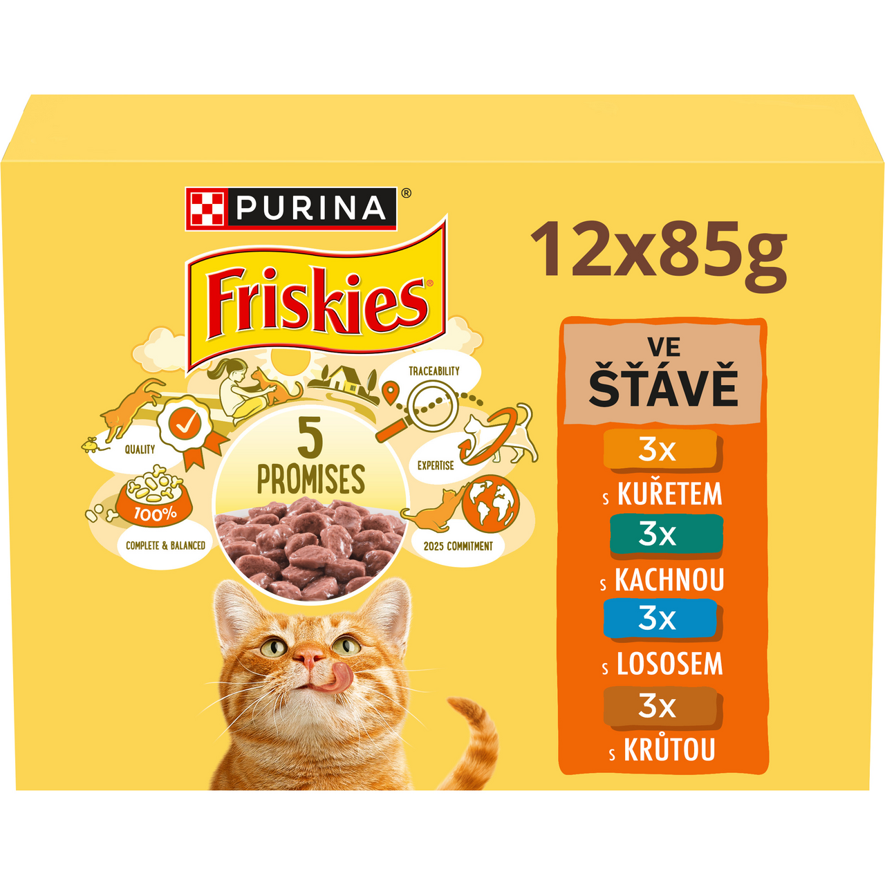 Friskies kapsičky pro kočky kuře, kachna, losos, krůta ve šťávě 12 x 85 g