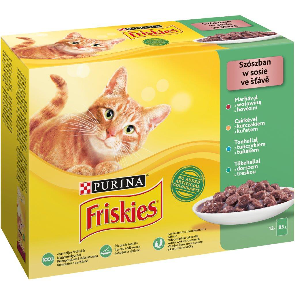 PURINA Friskies Kapsička pro kočky kuře / hovězí / tuňák / treska 12 x 85 g