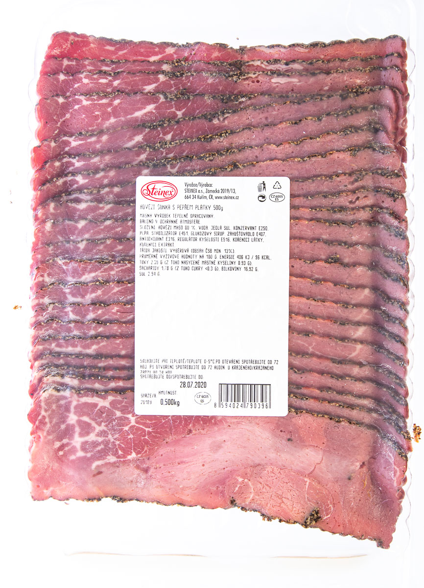 Steinex Šunka hovězí s pepřem plátky chlaz. 500 g