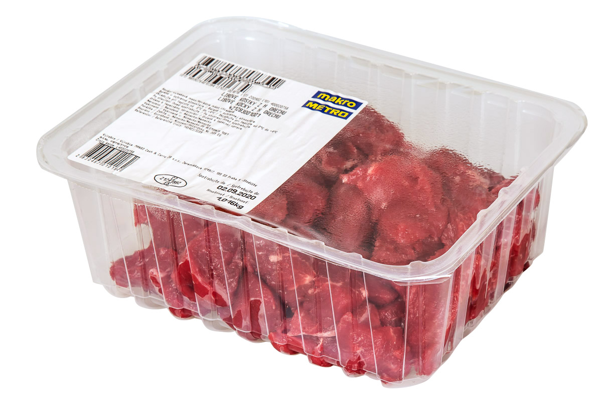 Kostky libové z hovězího ořechu chlaz. váž.  cca 1 kg