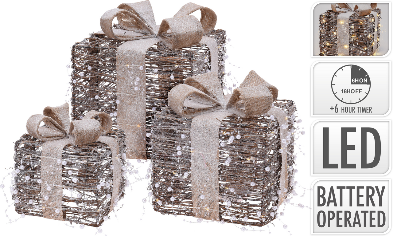 Dárky ratanové LED žluté 3 ks