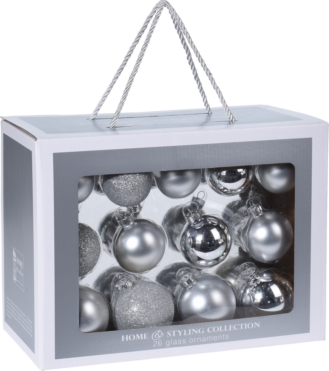 Koule vánoční skleněné stříbrné 26 ks