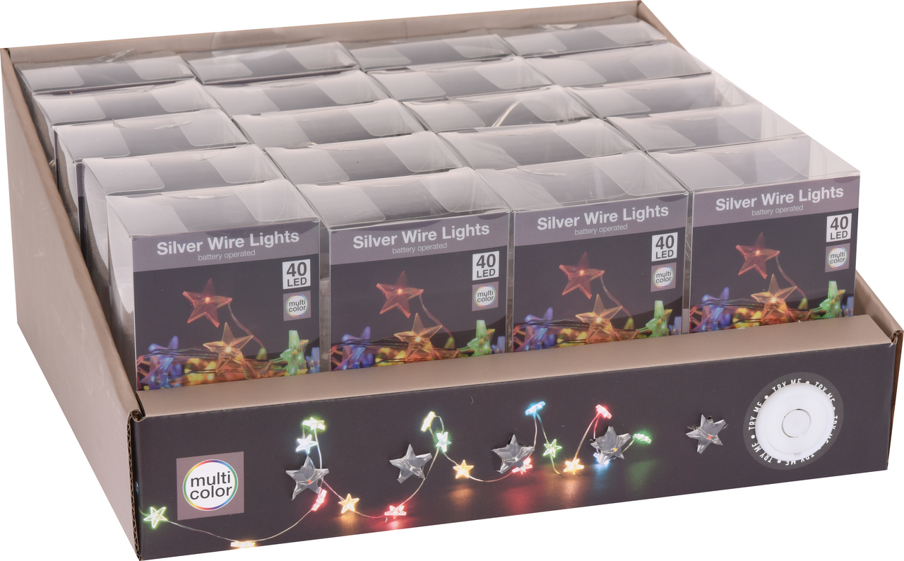 Drátek světelný - hvězdy 40LED barevné 1 ks
