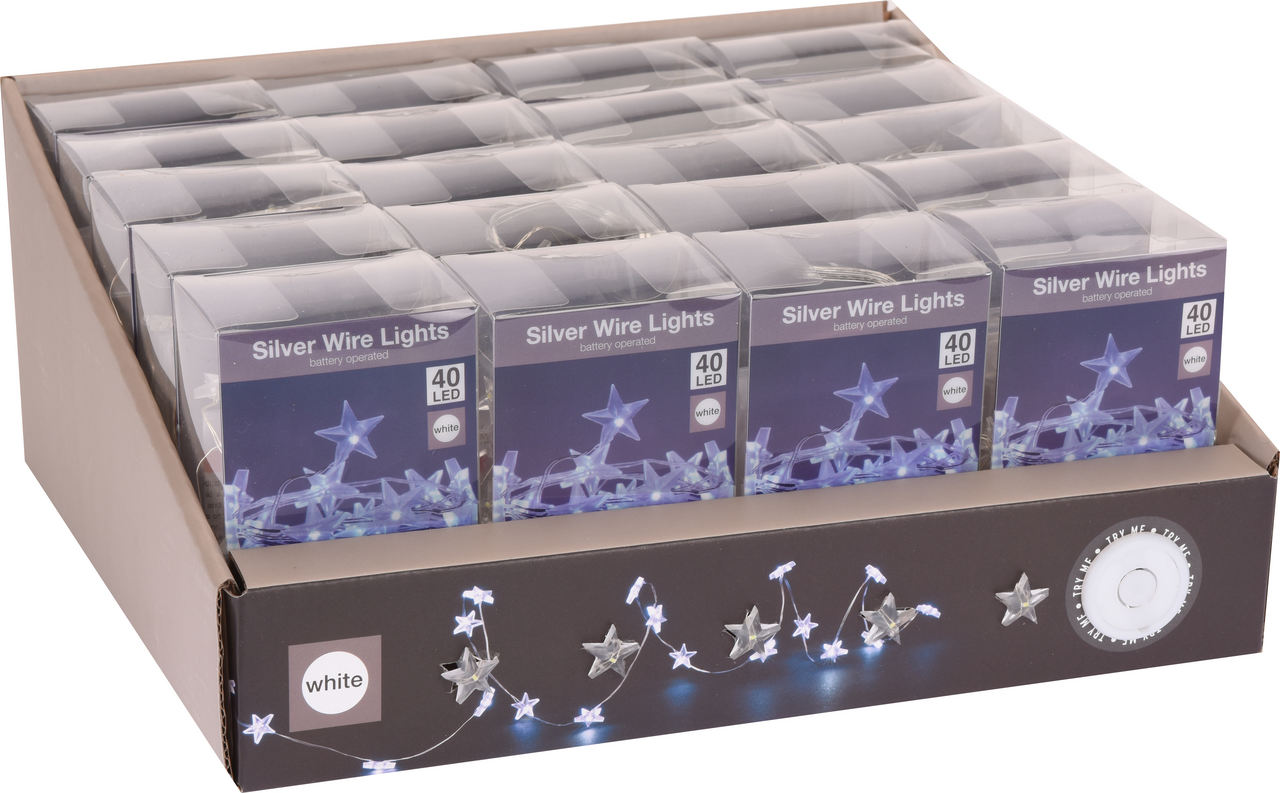 Drátek světelný - hvězdy 40LED bílé 1 ks