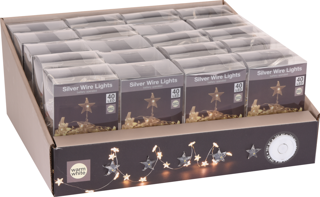 Drátek světelný - hvězdy 40LED žluté 1 ks