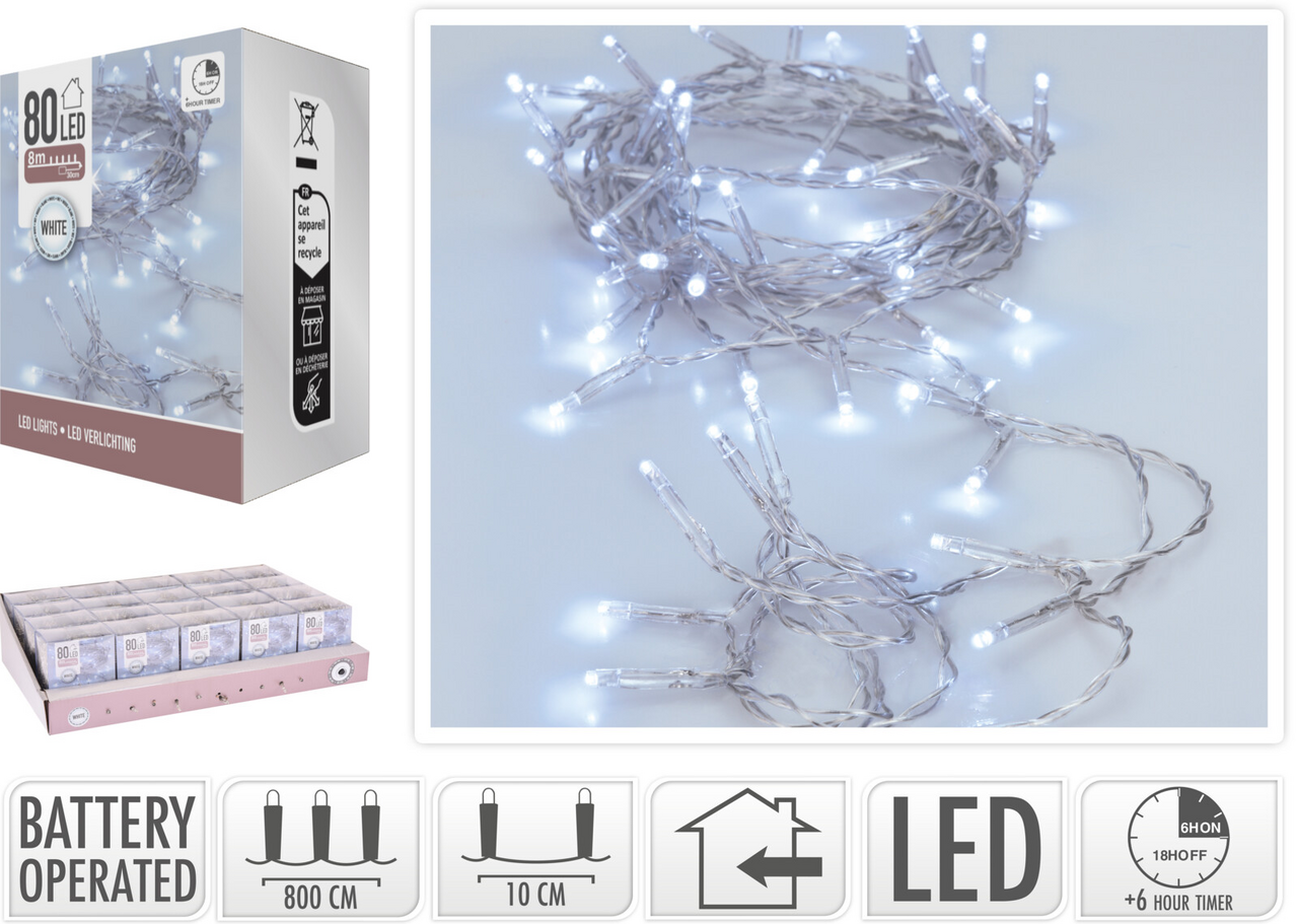 LED Řetěz transparentní 80LED bílá 1 ks