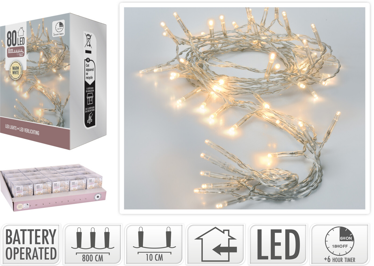 LED Řetěz transparentní 80LED teplá bílá 1 ks