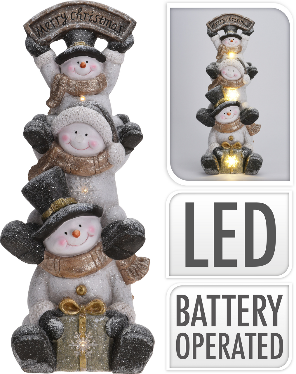 Pyramida - sněhuláci 3LED žluté 1 ks