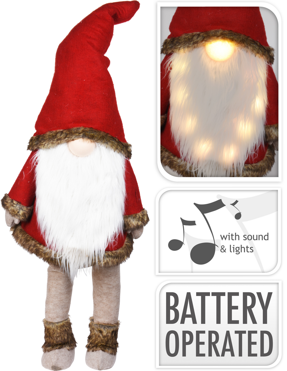 Skřítek LED hudba 158cm červený 1 ks