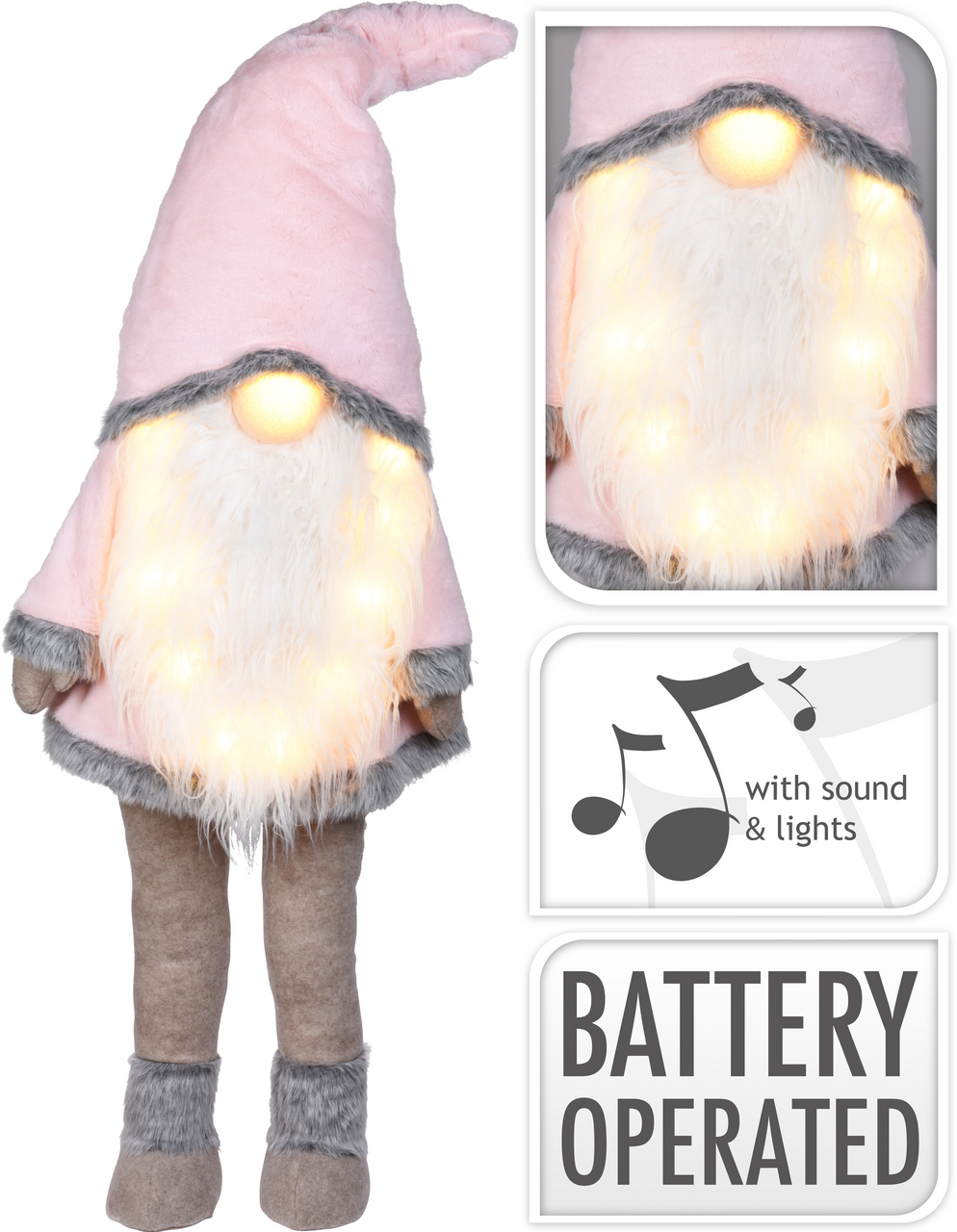 Skřítek LED hudba 158cm růžový 1 ks